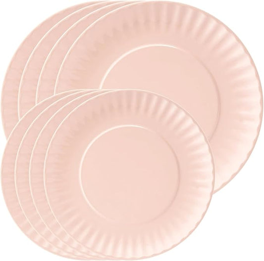 TP 8-Piece Melamine Plates Set, 10.5" & 8" Lightweight Reusable Dinner Plates for Picnic, Party & Outdoor Dining, Unbreakable Dishwasher Safe Tableware, Light Pink