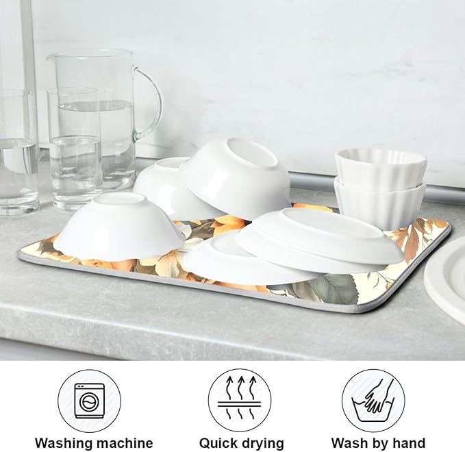 Sunflower Leaf Flower Dish Drying Mat for Kitchen Counter Absorbent Dish Drainer Mats Drying Pads 16"x18"