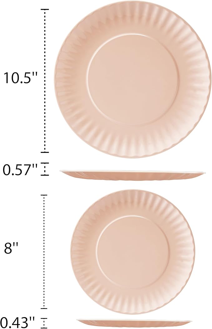 TP 8-Piece Melamine Plates Set, 10.5" & 8" Lightweight Reusable Dinner Plates for Picnic, Party & Outdoor Dining, Unbreakable Dishwasher Safe Tableware, Light Pink