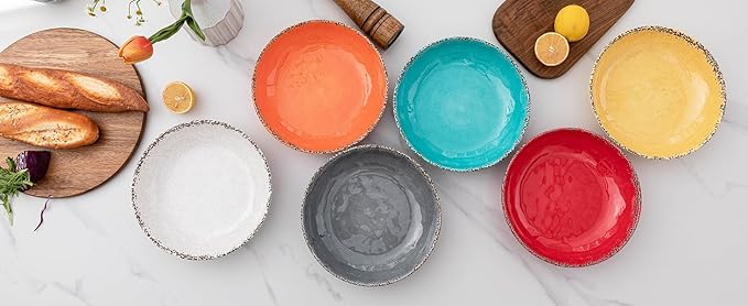 Vintage Pasta Bowl, Melamine Pasta Bowls Set of 6, 42 OZ Large Corlorful Serving Bowl for Kitchen, Dishwasher Safe Salad,Soup,Fruit, Dinner Bowls, Shallow Pasta Plates. Multi-color…