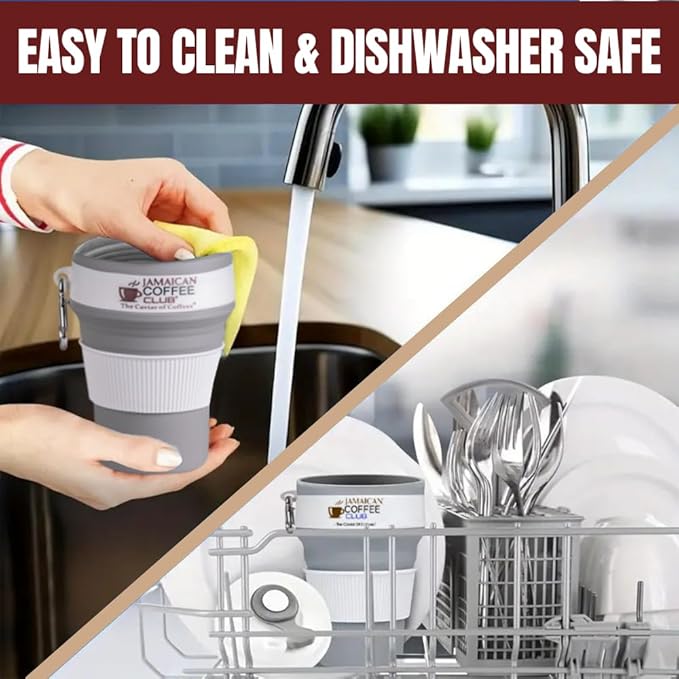 350 mL Silicone Coffee Cup with Lid & Straw – Collapsible, Foldable, Lightweight & Reusable Mug with Carabiner Clip – Portable Travel Cup for Camping, Hiking, Backpacking & Office