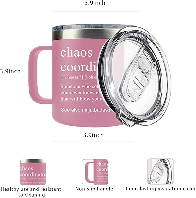 Chaos Coordinator Tumbler Cup, Christmas Gifts for Women,Unique Gift Idea for Employee,Nurse,Boss Lady,Teacher,Office,Gifts for Mom,Coworker,Birthday Gift,Thank You for Women,14 oz Pink Mug