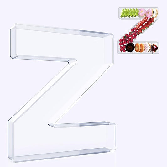 11" Acrylic Letter Charcuterie Box, Reusable Fillable Alphabet Number Shaped Form Tray for Birthday Anniversaries, Party Decorative Serving Plates Display Candy Cake (Z)
