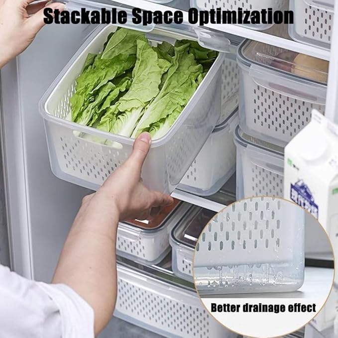 Relativityi Transparent Plastic Food Storage Containers, Relativityi Household Transparent Plastic Food Storage Box-Including Drain Basket with Removable Colander (Gray, M)