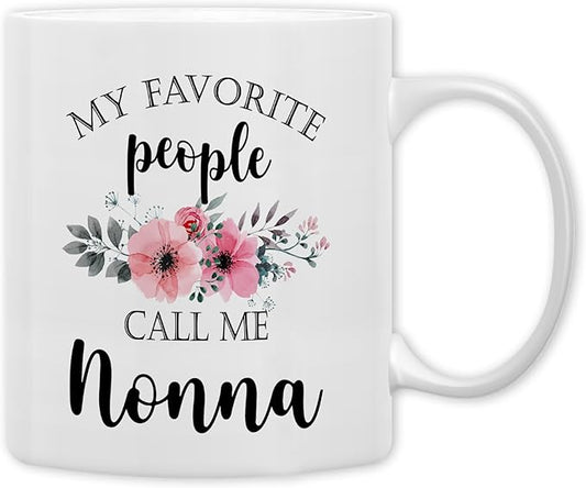 QASHWEY Nonna Coffee Mug, Nonna Gifts for Grandma, NonnaGifts from Grandkids, Grandma Coffee Mug, Mothers Day Mug Tea Cup Gifts for Nanny, My Favorite People Call Me NonnaCoffee Cups Ceramic 11oz