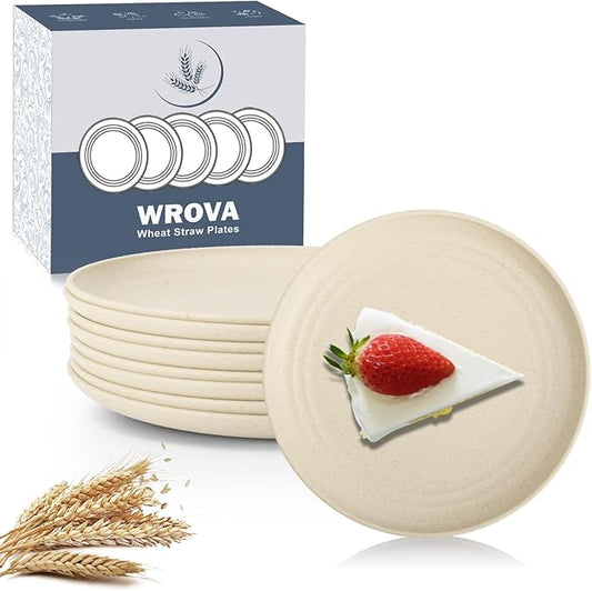 Wrova 5.5 Inches Handy Appetizer Plates Set of 8 - Small Wheat Straw Plates for Dessert - Unbreakable Sidedishes Plate Sets for Kitchen and Party Beige Series