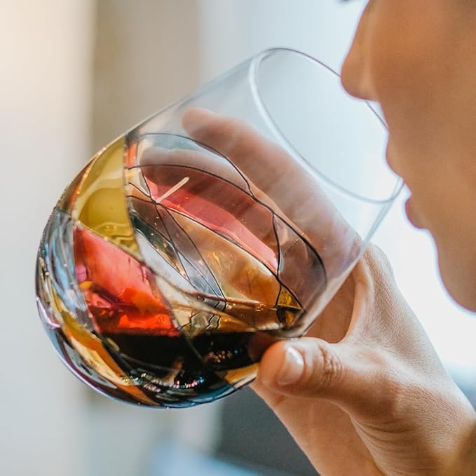 Stemless Wine Glasses – Hand‑Painted Set of 4, Unique Wine Gift for Wedding, Anniversary, Housewarming & Christmas • Sagrada Familia Style • Ideal for Women & Men