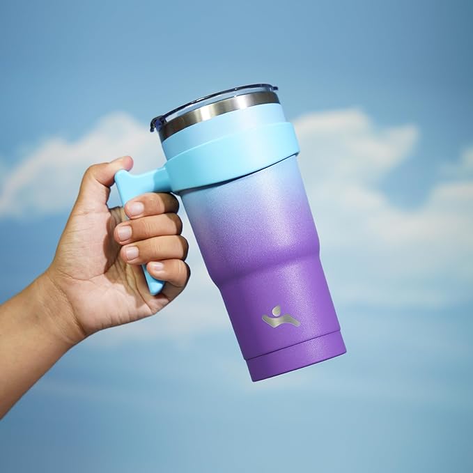 20 oz Tumbler with Handle and 2 Straw 2 Lid, Insulated Water Bottle Stainless Steel Vacuum Cup Reusable Travel Mug,Ocean Dream