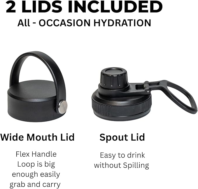 24oz Stainless Steel Insulated Water Bottle, 48H Ice Cold & 24H Hot, Leak-Proof Wide Mouth Lids (Straw & Spout), BPA-Free Bottles, Mens Water Bottle for Gym, Hiking, Travel - Grey