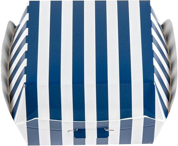 Restaurantware 2.8 x 2.8 x 2 Inch Mini Burger Boxes 100 Clamshell Food Containers - Hinged Lid Striped Blue And White Paper Take Out Boxes Serve Sliders Or Finger Foods