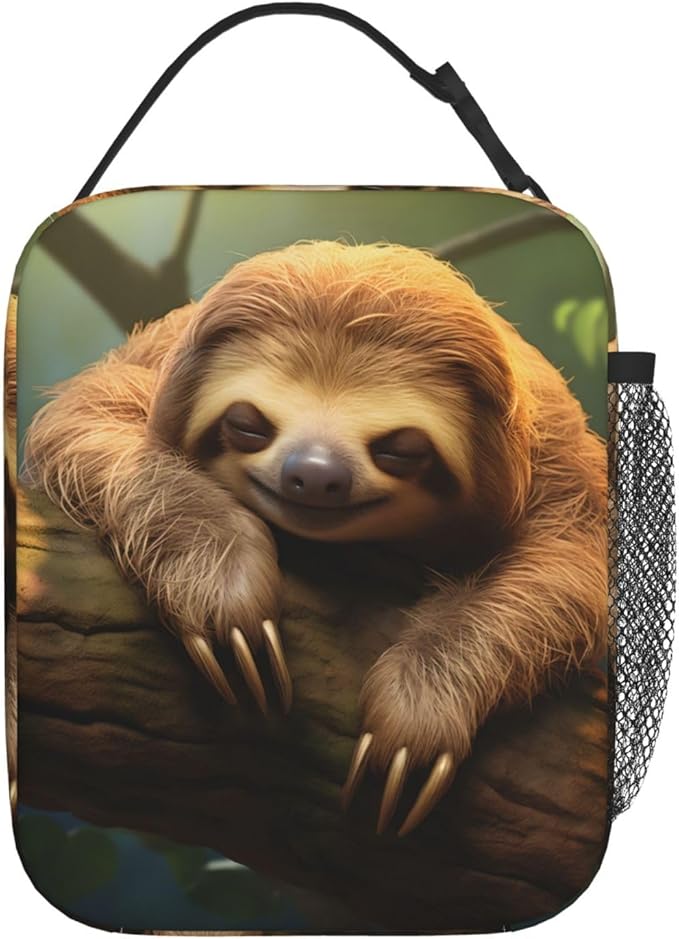 Reusable Cute Asleep Sloth Lunch Box for Kids, Insulated Adorable Bag,Polyester Cooler Animal Lovers Handbags Case for School Picnic Work Travel Beach or Hiking, Gifts
