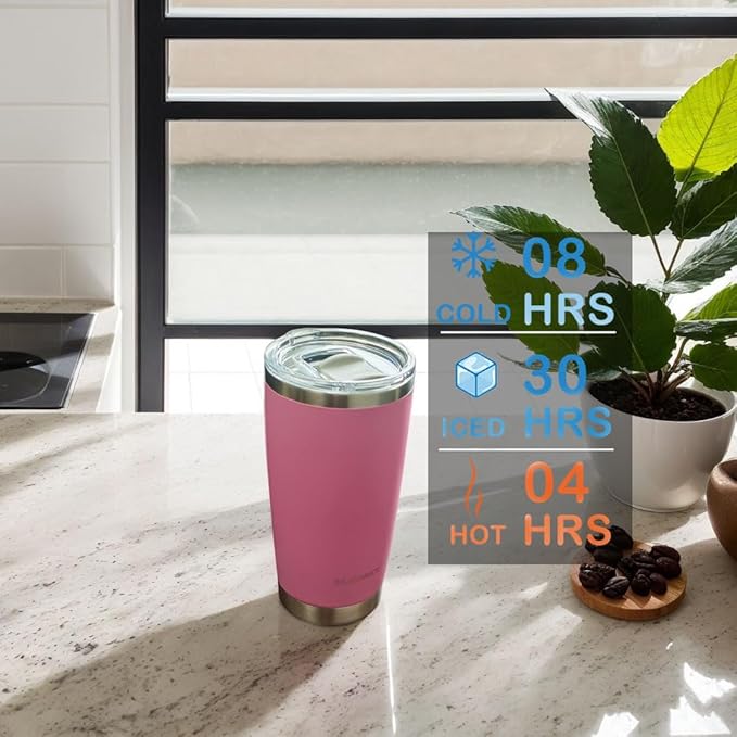 Spill Proof Peony Soft Touch Stainless Steel Reusable Insulated 20oz Tumbler With Lid Of MacSlider Tritan-Iced Cute Travel Durable Mugs - Dishwasher Safe Coffee Cups - Gifts for Women & Men - BPA-Free