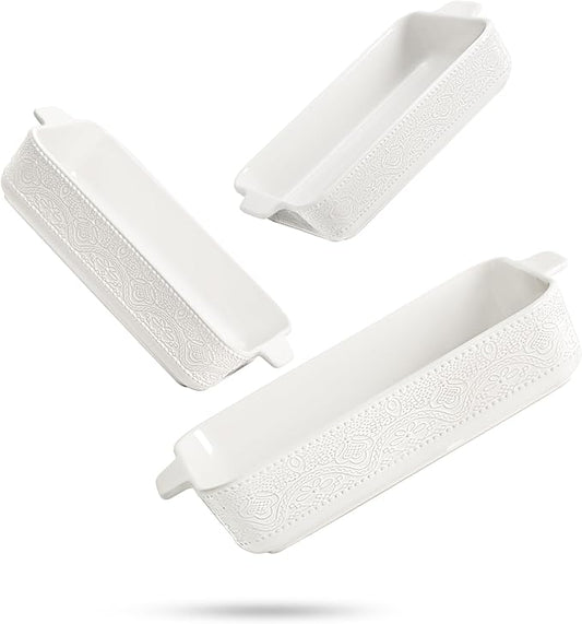 Ceramic Baking Dish Set of 3, Casserole Dishes for Oven, Ideal for Baking, Stewing, Roasting, and Holiday Feasts. The Gift for Mother's Day, Thanksgiving, Christmas, or Housewarming(Bright White)