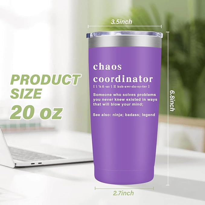 MFGNEH Chaos Coordinator Gifts,Gifts for Women - Christmas Gift for Women,Boss Lady,Teacher,Nurse Coworker,Birthday Gift,Thank You,Boss Day,Administrative Professional Day,20 oz Purple Tumbler