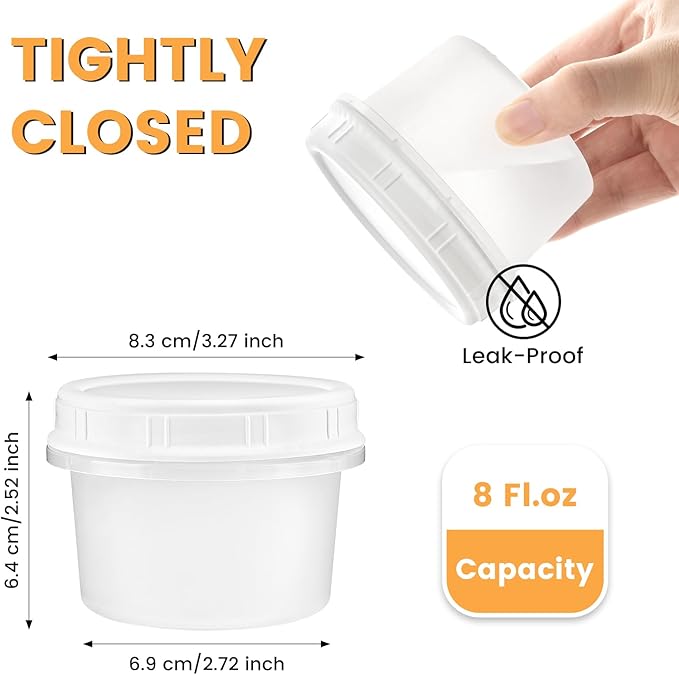 TUZAZO 8 Oz Food Storage Containers with Screw Lids, 12-Count Reusable Small Freezer Plastic Containers for Portion and Meal Prep | Microwave-, Freezer-, Dishwasher-Safe | BPA Free