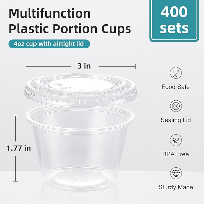 AOZITA 400 Set 5.5 oz Portion Cups, Jello Shot Cups with Lids, Disposable Plastic Condiment Dipping Sauce Cup, Small Containers for Salad Dressing