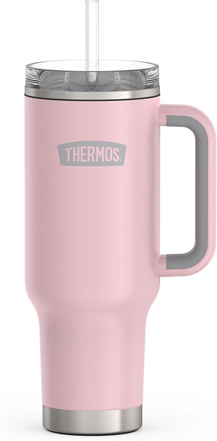 THERMOS Stainless Steel Cup Holder Mug - 40 Ounce, Sunset Pink - Insulated Tumbler with Lid and Straw, Plus Leak-Resistant Slide Lock