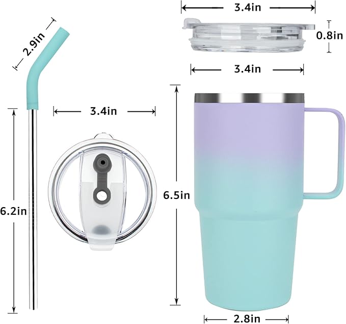Sursip Kids 24 oz Insulated Cup with Handle, Toddler Double Wall Vacuum Stainless Steel Tumbler with Straw and 2 Lids, For Cold/Hot Drinks, School Mug for Toddler Girls and Boys (PurpleBlue-1 Pack)