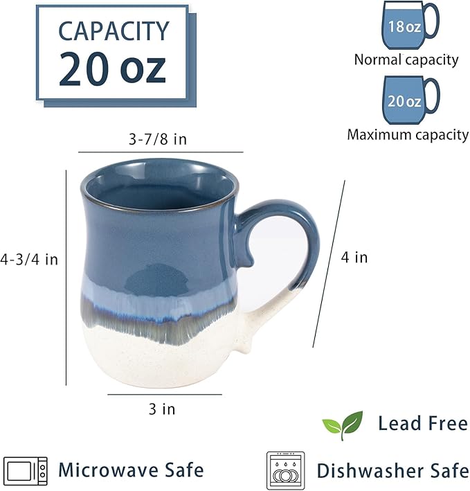 20 OZ Large Coffee Mugs, Ceramic Coffee Mug Big Tea Cups with a Large Handle for Office and Home, Microwave and Dishwasher Safe (20 OZ Deep Blue)