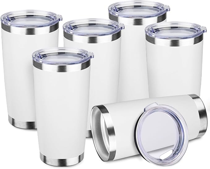 StarSpeed 20oz Tumbler Bulk with Lid, Stainless Steel Insulated Tumblers Double Wall Vacuum Insulated Travel Mug, Powder Coated Coffee Cups for Hot and Cold Drinks(White,6)