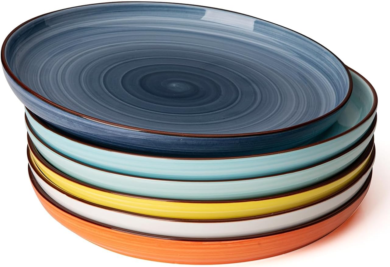 Sweese Porcelain Dinner Plates 10 Inch, Set of 6, Multi-Colored Round Plates for Lunch, Dinner, Parties, Microwave Dishwasher Safe