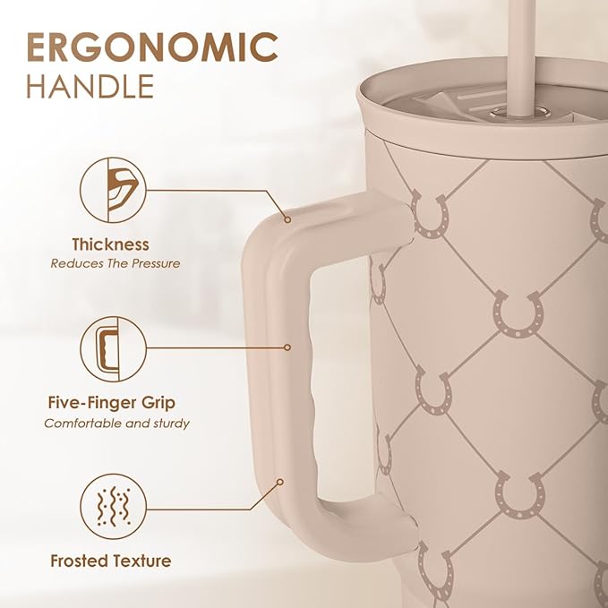 Horse Tumbler with Handle, Insulated Cup Stainless Steel Travel Mug Cup, Gifts for Women Girl, Equestrian Gift for Birthday Christmas, 40oz