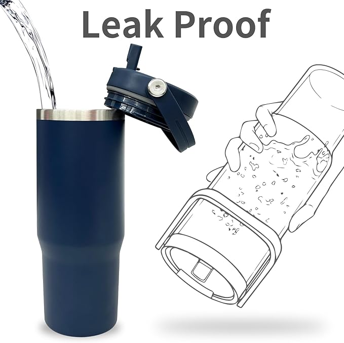 30 oz Tumbler Bulk with Top Handle, Double Wall Vacuum Insulated Tumbler with Flip Straw, Travel Coffee Mug 30oz Powder Coated Cup for Laser Engraving (Navy,8 pack)