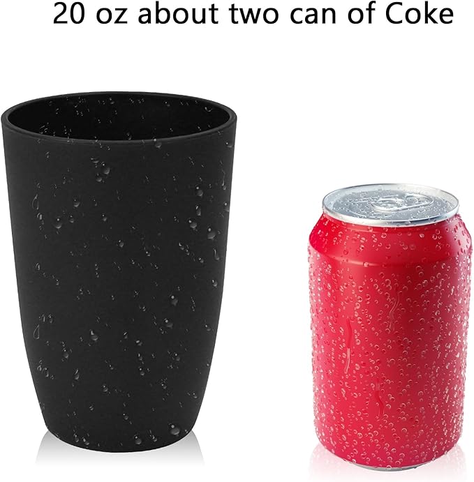 Homienly Wheat Straw Cups 8 PCS Plastic Cups Unbreakable Drinking Cup Reusable Dishwasher Safe Water Glasses with Black Color (20 OZ)