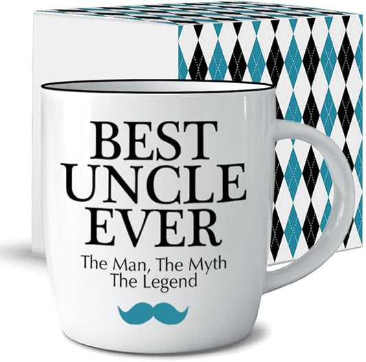 Triple Gifffted Best Uncle Ever Coffee Mug and Socks Gift Set – Funny Gifts for Christmas, Father’s Day, Valentine’s, Birthday from Niece or Nephew – 380ml Ceramic Cup with Cozy Socks