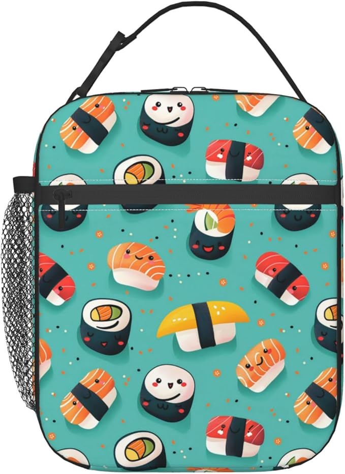 Reusable Cute Sushi Lunch Box for Kids Girls Boys Women Adult, Insulated Kawaii Japanese Food Lunch Bag,Polyester Cooler Handbags Case for School Picnic Work Travel Beach or Hiking