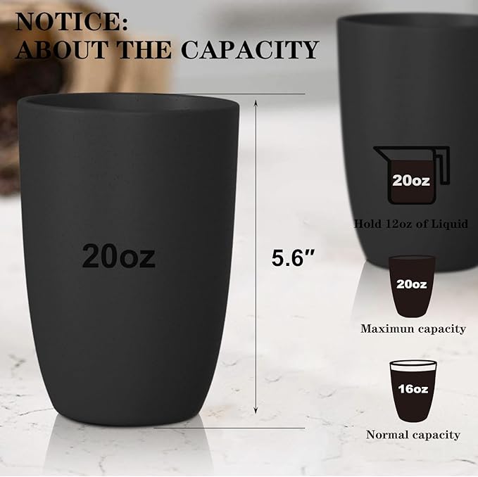 Homienly Wheat Straw Cups 8 PCS Plastic Cups Unbreakable Drinking Cup Reusable Dishwasher Safe Water Glasses with Black Color (20 OZ)