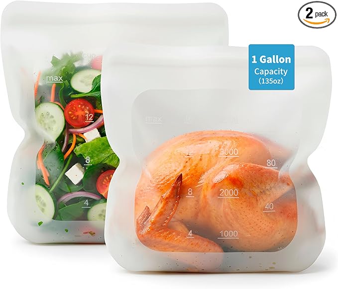 Reusable Premium Silicone Food Storage Gallon Bag 135oz,XXL - 2 PCS Food Storage Bag,Freezer Container,Sous Vide,Kitchen Organization,And Meal Prep Bags Microwave,Dishwasher,Oven Safe, BPA Free
