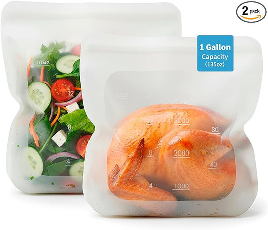 Reusable Premium Silicone Food Storage Gallon Bag 135oz,XXL - 2 PCS Food Storage Bag,Freezer Container,Sous Vide,Kitchen Organization,And Meal Prep Bags Microwave,Dishwasher,Oven Safe, BPA Free