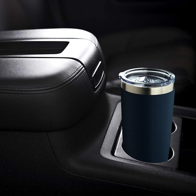 COMOOO 20oz Double Wall Vacuum Insulated Travel Mug Bulk Stainless Steel Tumbler with Lid and Straw Durable Powder Coated Insulated Coffee Cup for Cold & Hot Drinks (Navy, 12 pack