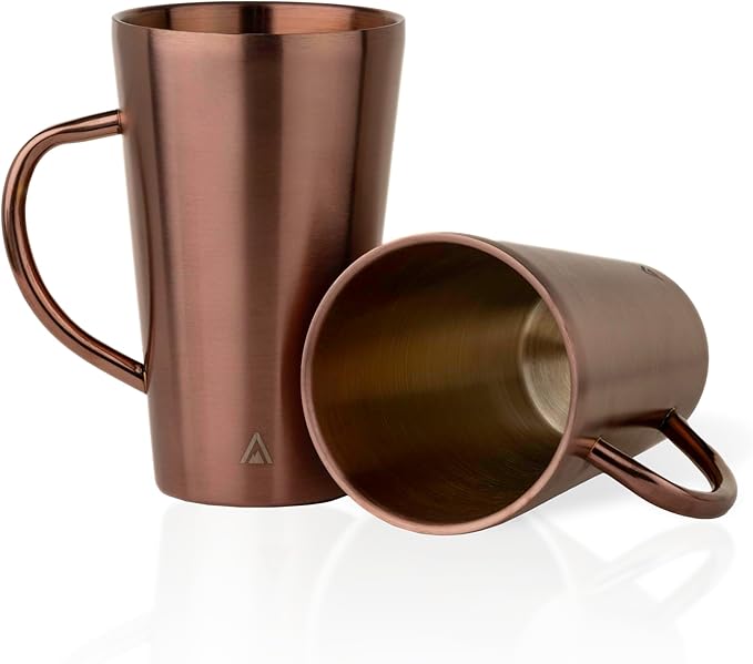 BigBak Stainless Steel Coffee Mugs with Handle – Set of 2, 15 oz Rose Gold – Insulated Metal Cups, Double Wall, BPA-Free, Unbreakable, Dishwasher Safe