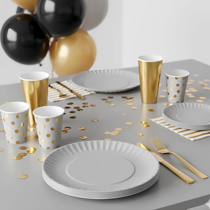 TP Melamine Plates Set of 8, 8-Inch Lightweight Reusable Plates for Picnic, Party, BBQ & Camping, Dishwasher Safe Tableware for Salads, Appetizers & Desserts, Grey