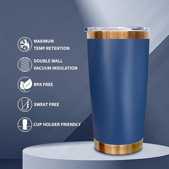 20 oz Tumbler Bulk 8 Pack Stainless Steel Tumblers with Lids and Straws, Double Wall Vacuum Insulated Travel Coffee Mug for Laser Engrave, Powder Coated Cups for Hot and Cold Drinks (Navy,8 pack)