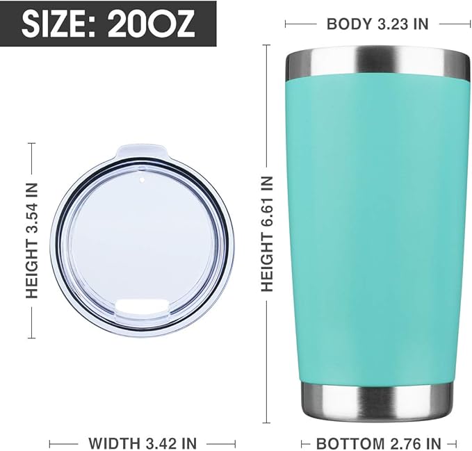 20oz Tumbler Bulk Stainless Steel Vacuum Insulated Tumblers with Lid Double Wall Travel Mug Powder Coated Coffee Cup, Suitable for Ice Drinks and Hot Beverage (Light blue 1pack)