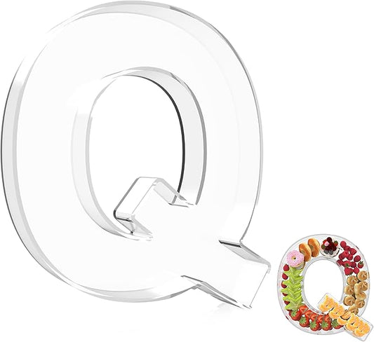 13.8" Extra Large Acrylic Letter Charcuterie Board Box, Reusable Fillable Letter Cake Candy Dish Display Serving Tray for Birthday Anniversary Party Decoration (Q)