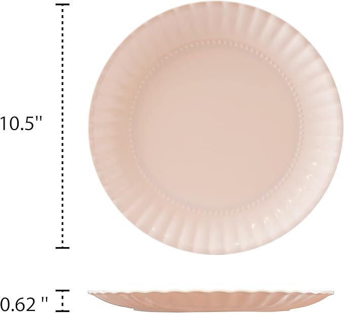 TP 10.5 inch Melamine Dinner Plates Set of 6, Lightweight Serving Round Salad Appetizer Plate for 6, Dessert Dishes for Indoors and Outdoors, Light Pink