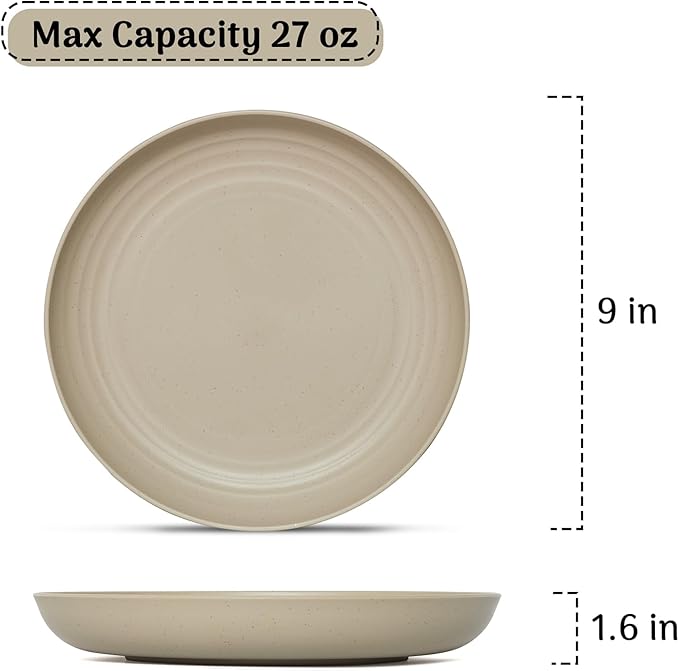 12PCS Unbreakable Dinner Plates, Dishwasher & Microwave Safe Plastic Plates Reusable, Lightweight Wheat Straw Plates for Kitchen (Simplicity, 9 In.)