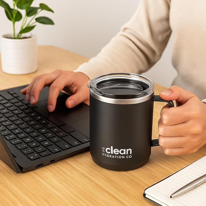 Coffee Cup Travel Mug Insulated - 12 Oz | Ceramic Lined Tumbler Cup with Lid | Reusable Office Mug | Double Wall Vacuum Eco-Friendly, BPA-Free