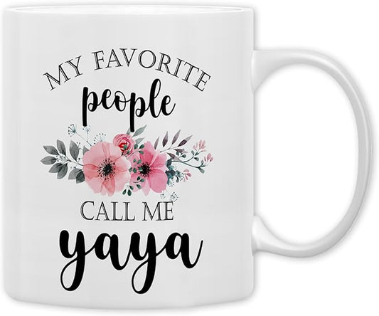 QASHWEY Yaya Coffee Mug, Yaya Gifts for Grandma, YayaGifts from Grandkids, Grandma Coffee Mug, Mothers Day Mug Tea Cup Gifts for Yaya, My Favorite People Call Me YayaCoffee Cups Ceramic 11oz