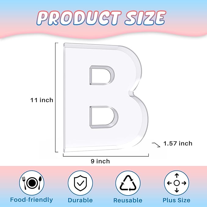 11" Acrylic Letter Charcuterie Box, Reusable Fillable Alphabet Number Shaped Form Tray for Birthday Anniversaries, Party Decorative Serving Plates Display Candy Cake (B)