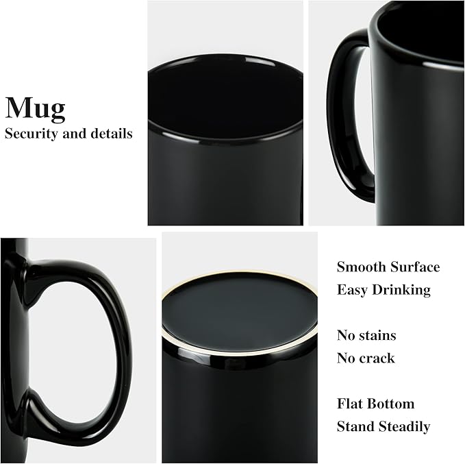 29oz Extra Large Ceramic Coffee Mug with Handle for Office and Home (Black)