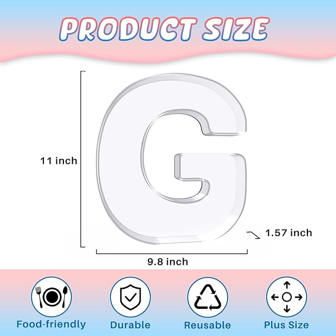 11" Acrylic Letter Charcuterie Box, Reusable Fillable Alphabet Number Shaped Form Tray for Birthday Anniversaries, Party Decorative Serving Plates Display Candy Cake (G)