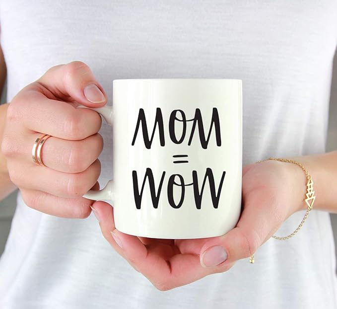 Andaz Press Mother's Day 11oz. Ceramic Coffee Tea Mug Gift for Mom, Mom = Wow, 1-Pack