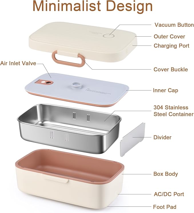 Vacuum Electric Lunch Box - Portable Heated Food Warmer Equipped with Vacuum Preservation for Adult Men and Women,1L Capacity 60W Fresh Keeping for Office Work Gym Home Use