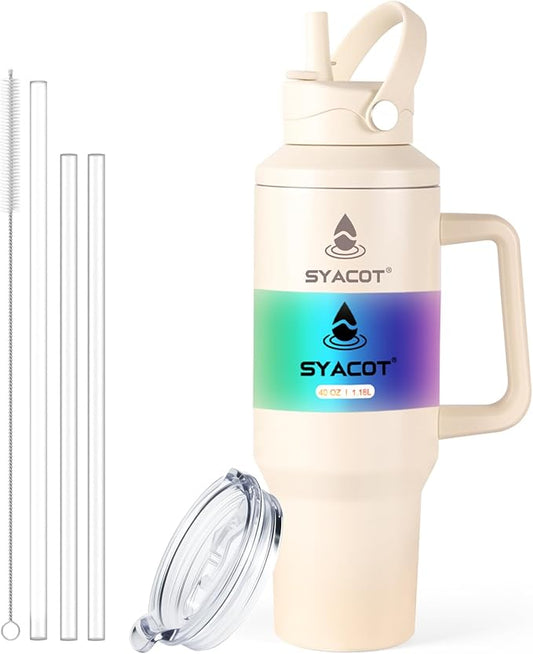 40 oz Tumbler with Handle and Straw or Convert to 40 oz Insulated Water Bottle Fits in Cup Holder. Stainless Steel Metal Water Flask with 2 Lids for Travel,Camping,Gym Sports Coffee Mug Thermal Cup