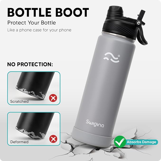 [2-IN-1 LID] Insulated Water Bottle with Silicone Boot (36hrs Cold/18hrs Hot) - DIY Stickers, Leakproof, BPA Free, 24 oz